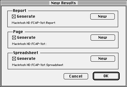 The New Results Dialog window